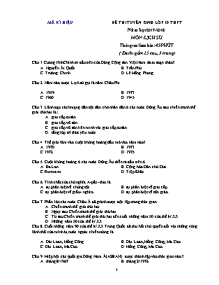 Đề thi tuyển sinh vào Lớp 10 THPT môn Lịch sử - Đề 2 - Năm học 2017-2018 - Trường THCS Định Hóa (Có đáp án)