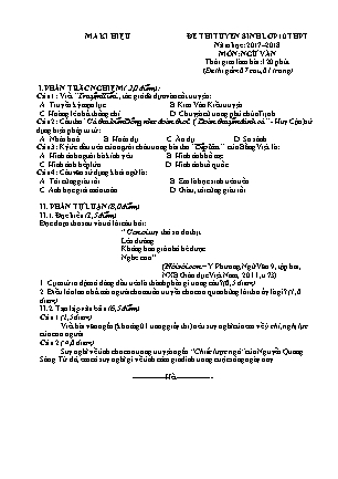 Đề thi tuyển sinh vào Lớp 10 THPT môn Ngữ văn - Đề 1 - Năm học 2017-2018 - Trường THCS Định Hóa (Có đáp án)