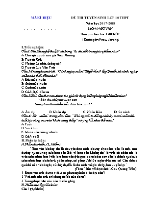 Đề thi tuyển sinh vào Lớp 10 THPT môn Ngữ văn - Đề 2 - Năm học 2017-2018 - Trường THCS Định Hóa (Có đáp án)