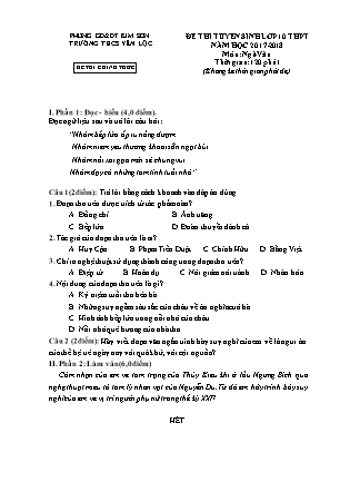 Đề thi tuyển sinh vào Lớp 10 THPT môn Ngữ văn - Đề 2 - Năm học 2017-2018 - Trường THCS Yên Lộc (Có đáp án)