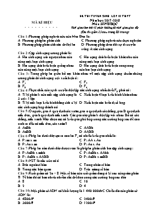 Đề thi tuyển sinh vào Lớp 10 THPT môn Sinh học - Năm học 2017-2018 - Trường THCS Lưu Phương (Có đáp án)