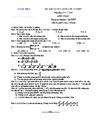 Đề thi tuyển sinh vào Lớp 10 THPT môn Toán - Đề 1 - Năm học 2017-2018 - Trường THCS Định Hóa (Có đáp án)