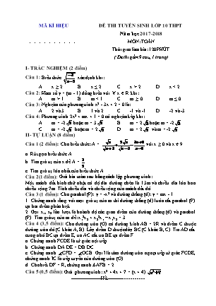 Đề thi tuyển sinh vào Lớp 10 THPT môn Toán - Đề 2 - Năm học 2017-2018 - Trường THCS Định Hóa (Có đáp án)