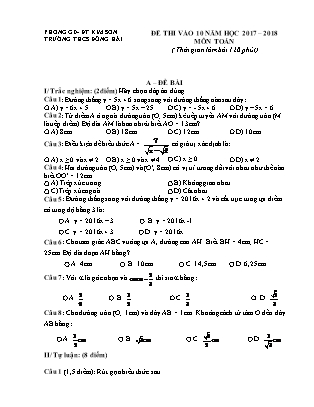 Đề thi tuyển sinh vào Lớp 10 THPT môn Toán - Đề 2 - Năm học 2017-2018 - Trường THCS Đông Hải (Có đáp án)