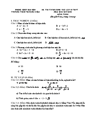 Đề thi tuyển sinh vào Lớp 10 THPT môn Toán - Đề 2 - Trường THCS Thượng Kiệm (Có đáp án) Đề thi tuyển sinh vào Lớp 10 THPT môn Toán - Đề 2 - Trường THCS Thượng Kiệm (Có đáp án)