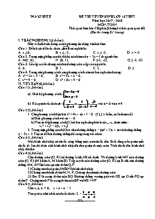 Đề thi tuyển sinh vào Lớp 10 THPT môn Toán - Năm học 2017-2018 - Trường THCS Kim Chính (Có đáp án)