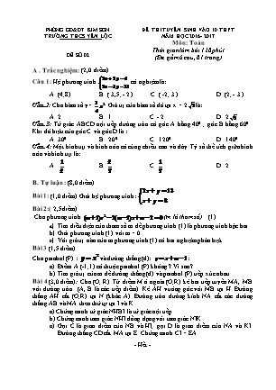 Đề thi tuyển sinh vào Lớp 10 THPT môn Toán - Năm học 2017-2018 - Trường THCS Yên Lộc (Có đáp án)