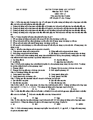 Đề thi tuyển sinh vào Lớp 10 THPT môn Vật lí - Đề 1 - Năm học 2017-2018 - Trường THCS Định Hóa (Có đáp án)
