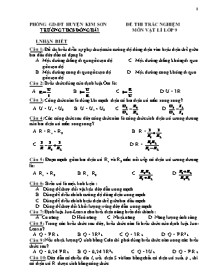 Đề trắc nghiệm Vật lí Lớp 9 - Năm học 2017-2018 - Trường THCS Đông Hải (Có đáp án)