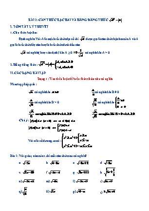 Kế hoạch dạy thêm Đại số Lớp 9 - Chương 1 - Bài 2: Căn thức bậc hai và hằng đẳng thức √A²=/A/