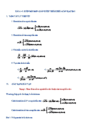 Kế hoạch dạy thêm Đại số Lớp 9 - Chương 1 - Bài 6+7: Biến đổi đơn giản biểu thức chứa căn bậc hai