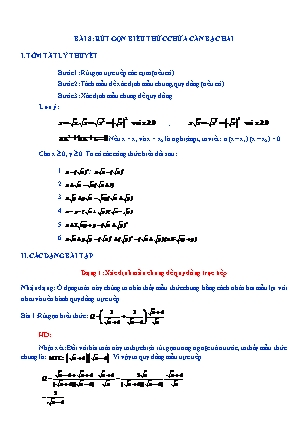 Kế hoạch dạy thêm Đại số Lớp 9 - Chương 1 - Bài 8: Rút gọn biểu thức chứa căn bậc hai