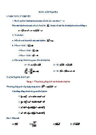 Kế hoạch dạy thêm Đại số Lớp 9 - Chương 1 - Bài 9: Căn bậc ba
