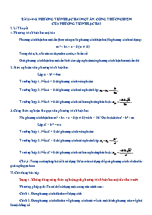 Kế hoạch dạy thêm Đại số Lớp 9 - Chương 4 - Bài 3+4+5: Phương trình bậc hai một ẩn. Công thức nghiệm của phương trình bậc hai