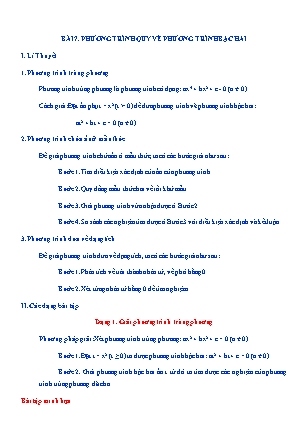 Kế hoạch dạy thêm Đại số Lớp 9 - Chương 4 - Bài 7: Phương trình quy vể phương trình bậc hai