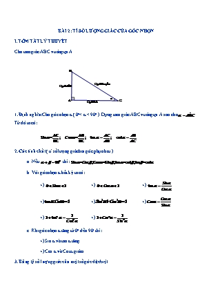 Kế hoạch dạy thêm Hình học Lớp 9 - Chương 1 - Bài 2: Tỉ số lượng giác của góc nhọn