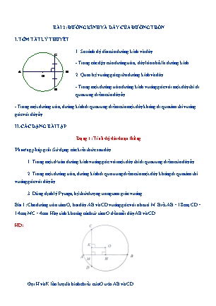 Kế hoạch dạy thêm Hình học Lớp 9 - Chương 2 - Bài 2: Đường kính và dây của đường tròn
