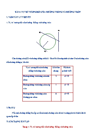 Kế hoạch dạy thêm Hình học Lớp 9 - Chương 2 - Bài 4: Vị trí tương đối của đường thẳng và đường tròn