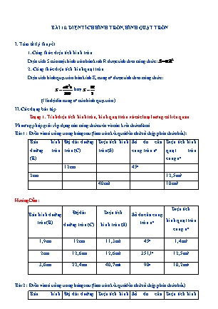 Kế hoạch dạy thêm Hình học Lớp 9 - Chương 3 - Bài 10: Diện tích hình tròn, hình quạt tròn