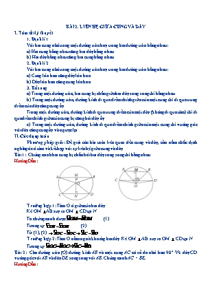 Kế hoạch dạy thêm Hình học Lớp 9 - Chương 3 - Bài 2: Liên hệ giữa cung và dây