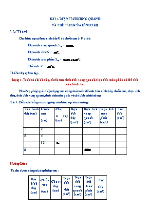 Kế hoạch dạy thêm Hình học Lớp 9 - Chương 4 - Bài 1: Diện tích xung quanh và thể tích của hình trụ