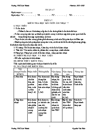 Kiểm tra học kì 1 Âm nhạc Lớp 7 - Năm học 2021-2022 - Trường THCS Lai Thành (Có ma trận)