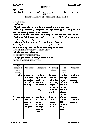 Kiểm tra học kì 1 Âm nhạc Lớp 8 - Năm học 2021-2022 - Trường THCS Lai Thành (Có ma trận)