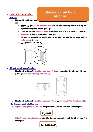 Ôn tập kiến thức Hình học Lớp 9 - Chương 4: Hình trụ