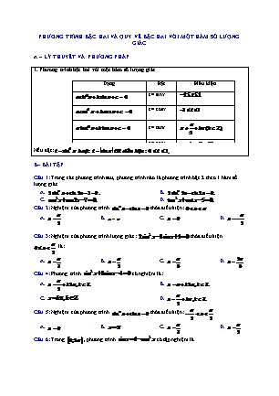 Trắc nghiệm Giải tích Lớp 11 - Chương 1 - Bài 3: Phương trình bậc hai và quy về bậc hai với một hàm số lượng giác (Có đáp án)