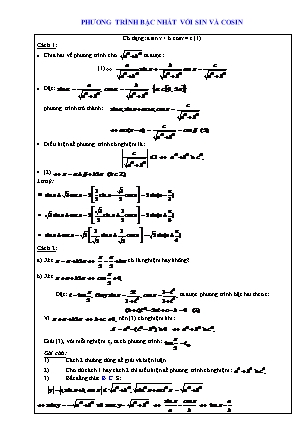 Trắc nghiệm Giải tích Lớp 11 - Chương 1 - Bài 4: Phương trình bậc nhất với sin và cosin (Có đáp án)