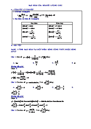 Trắc nghiệm Giải tích Lớp 11 - Chương 5 - Bài 3: Đạo hàm của hàm số lượng giác (Có đáp án)