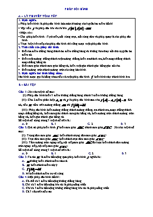 Trắc nghiệm Hình học Lớp 11 - Chương 1 - Bài 2: Phép dời hình (Có đáp án)