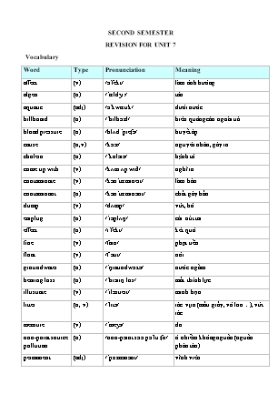 Bài tập Tiếng Anh Lớp 8 - Unit 7