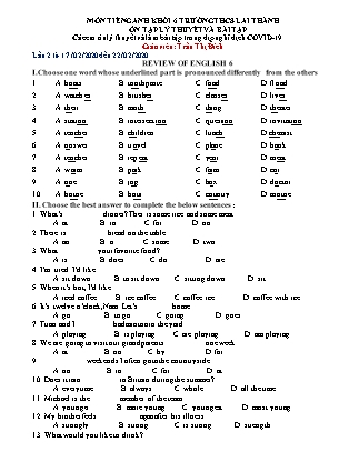 Bài tập tự học Tiếng Anh Lớp 6 - Tuần 2 - Trường THCS Lai Thành