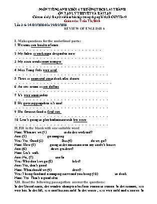Bài tập tự học Tiếng Anh Lớp 6 - Tuần 3 - Trường THCS Lai Thành