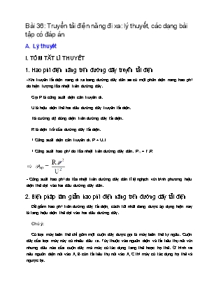 Bài tập Vật lí Lớp 9 - Bài 36: Truyền tải điện năng đi xa (Có đáp án)