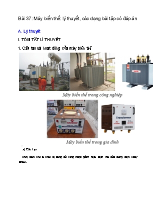 Bài tập Vật lí Lớp 9 - Bài 37: Máy biến thế (Có đáp án)