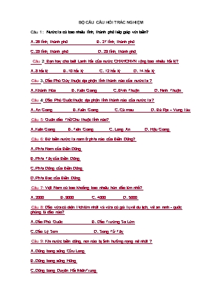 Bộ câu hỏi trắc nghiệm Địa li Lớp 9 - Biển, đảo