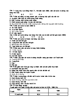 Câu hỏi trắc nghiệm Địa lí Lớp 9 - Bài: Dân cư