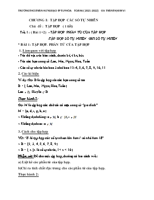 Chủ đề Đại số Lớp 6 Sách Chân trời sáng tạo - Chủ đề: Tập hợp - Năm học 2021-2022 - Trường THCS Trần Hưng Đạo