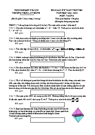 Đề giao lưu toán tuổi thơ Lớp 8 - Năm học 2023-2024 - Trường THCS Lai Thành (Có đáp án)