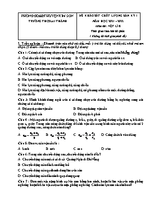 Đề khảo sát chất lượng giữa kì 1 Vật lí Lớp 8 - Năm học 2021-2022 - Trường THCS Lai Thành (Có đáp án)