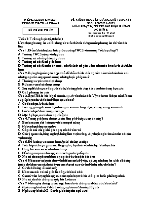 Đề kiểm tra chất lượng cuối học kì 1 Hoạt động trải nghiệm, hướng nghiệp Lớp 6 - Năm học 2021-2022 - Trường THCS Lai Thành (Có đáp án)