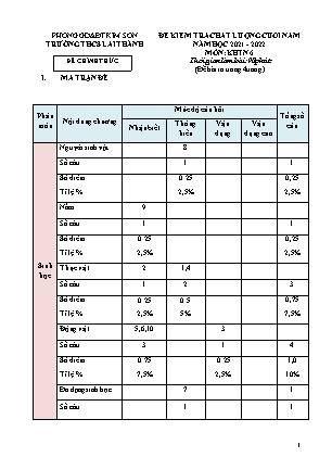 Đề kiểm tra chất lượng cuối năm Khoa học tự nhiên Lớp 6 - Năm học 2021-2022 - Trường THCS Lai Thành (Có ma trận và đáp án)