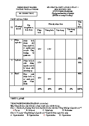 Đề kiểm tra chất lượng giữa học kì 1 Giáo dục địa phương Lớp 6 - Năm học 2022-2023 - Trường THCS Lai Thành (Có ma trận và đáp án)