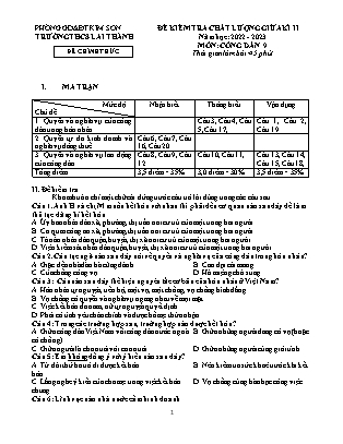 Đề kiểm tra chất lượng giữa học kì 2 Giáo dục công dân Lớp 9 - Năm học 2022-2023 - Trường THCS Lai Thành (Có ma trận và đáp án)