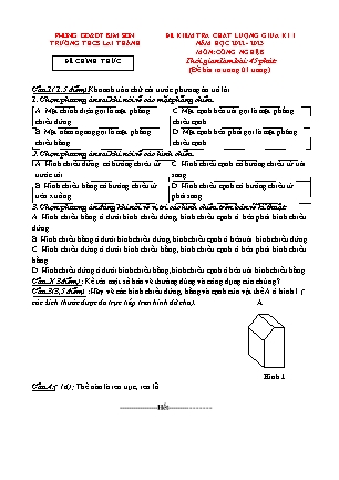 Đề kiểm tra chất lượng giữa kì 1 Công nghệ Lớp 8 - Năm học 2022-2023 - Trường THCS Lai Thành (Có đáp án)