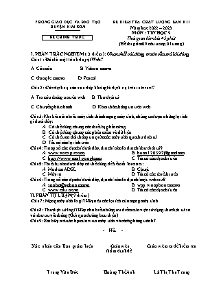 Đề kiểm tra chất lượng giữa kì 1 Tin học Lớp 9 - Năm học 2022-2023 - Trường THCS Lai Thành (Có ma trận và đáp án)