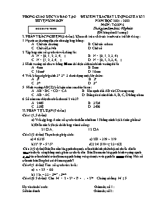 Đề kiểm tra chất lượng giữa kì 1 Toán Lớp 6 - Năm học 2021-2022 - Trường THCS Lai Thành (Có đáp án)