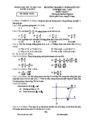 Đề kiểm tra chất lượng giữa kì 1 Toán Lớp 7 - Năm học 2021-2022 - Trường THCS Lai Thành (Có đáp án)